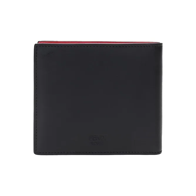 FENDI Calfskin Wallet Men's Black/Yellow/Red-2