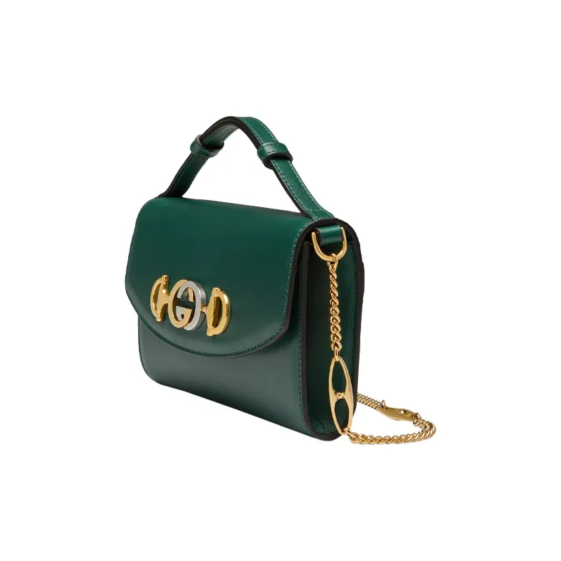 GUCCI Zumi Leather Portable Crossbody Bag Shoulder Bag Mini Women's Green-1