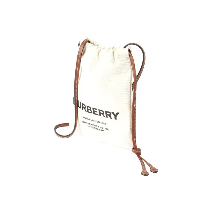 Burberry Horseferry Cotton Canvas Canvas Bag Storage Bag Crossbody Bag Small Size Women's Natural-2