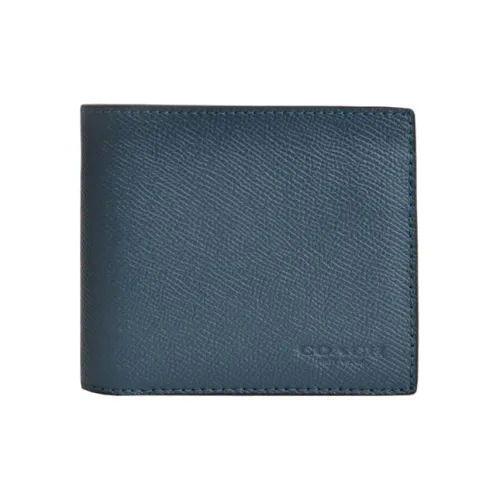 COACH Compact Leather Card Holder, Wallet Men's Blue