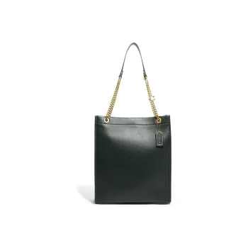 COACH Chain Leather One Shoulder Handbag Large Size Women's Green