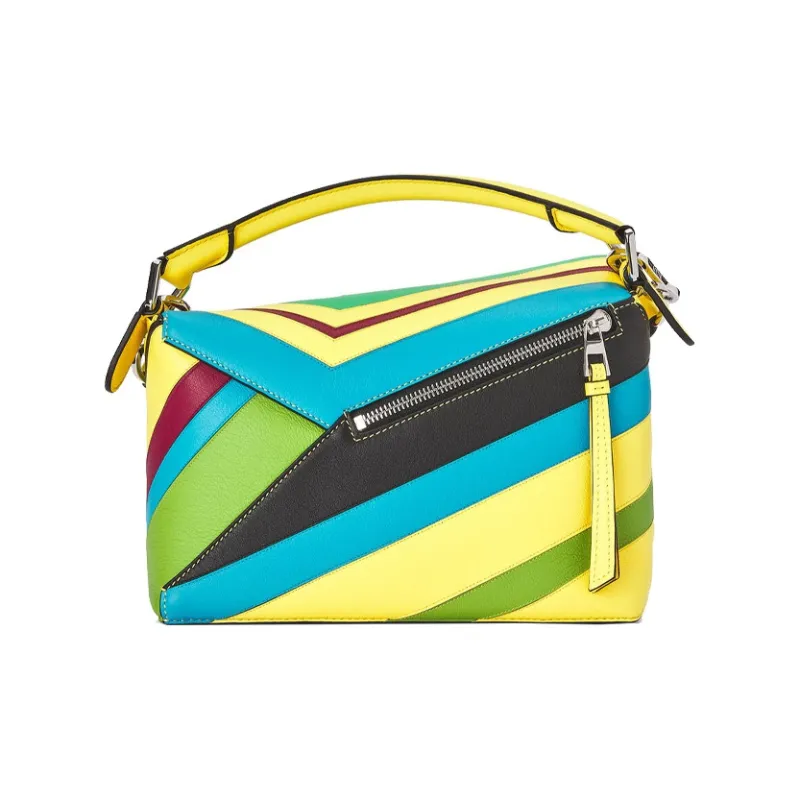 LOEWE Puzzle Calfskin Handbag Shoulder Bag Crossbody Bag Small Size Women's Yellow Multicolor-3