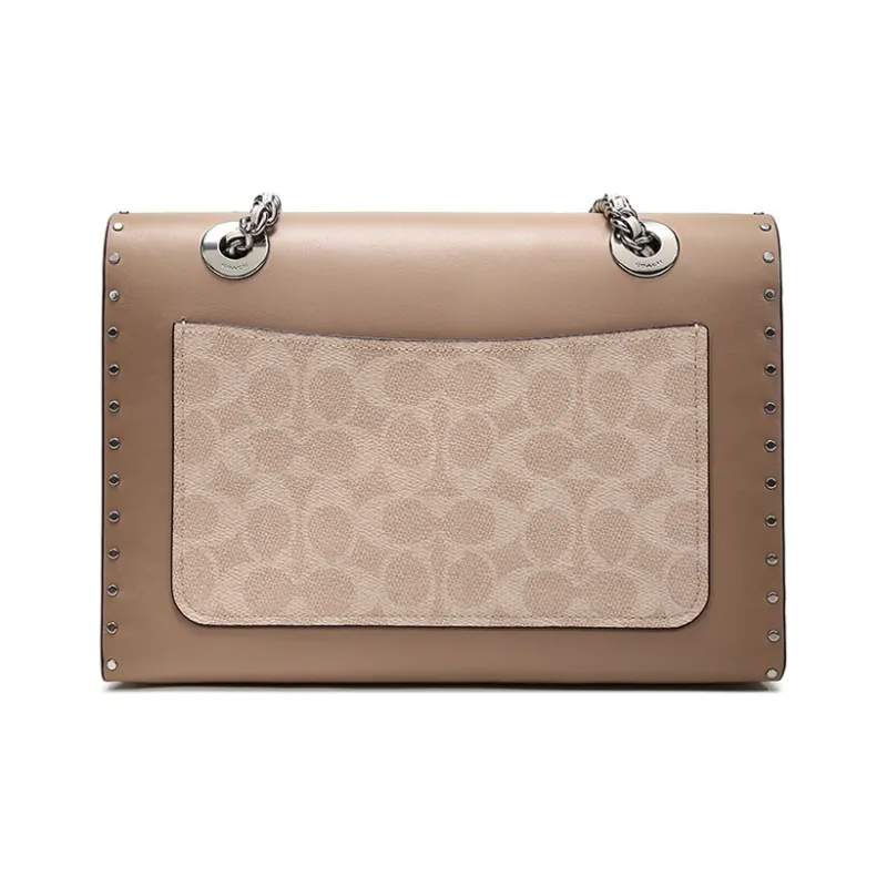COACH Parker Coated Canvas With Leather Chain Bag, Handbag, Shoulder Bag, Crossbody Bag Women's Light Brown With Sand-3