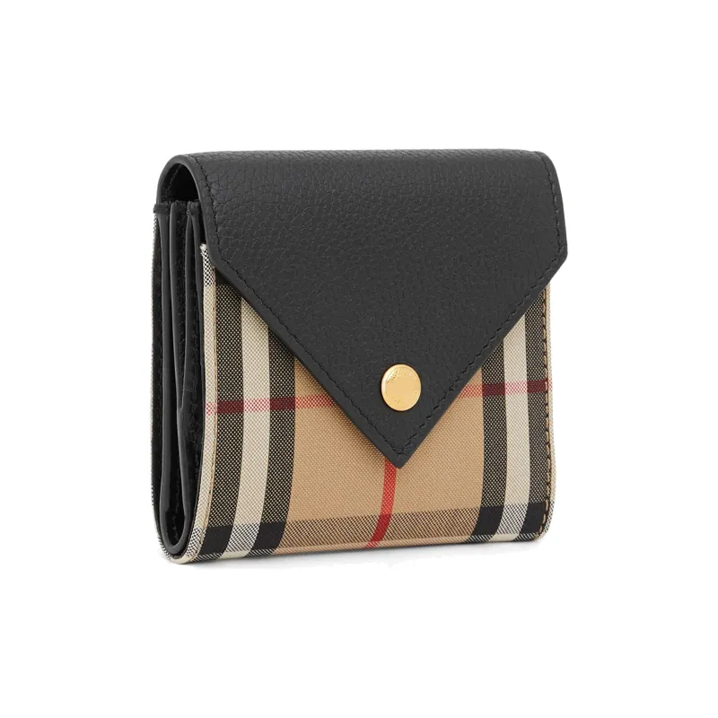 Burberry Leather Wallet Women's Black Brown-1