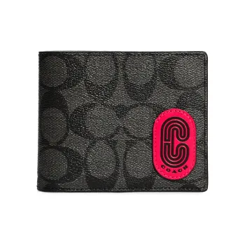 COACH 3 IN 1 Wallet Canvas With Calfskin Card Holder, Wallet Mini Men's Black & Denim Blue