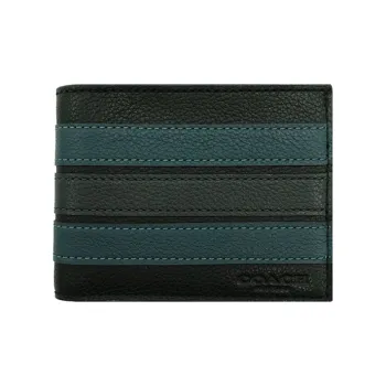 COACH Billfold Wallet Cow Leather Wallet Men's Black/Blue