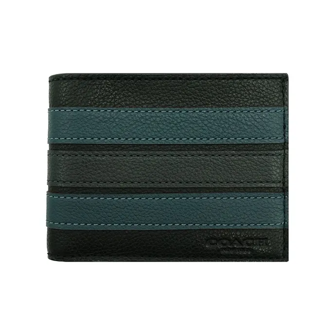 COACH Billfold Wallet Cow Leather Wallet Men's Black/Blue-0