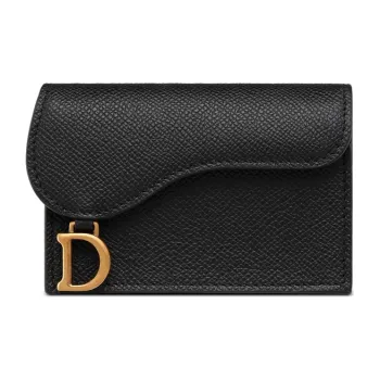 DIOR Saddle Grained Calfskin Saddle Bag Card Holder Women's Black