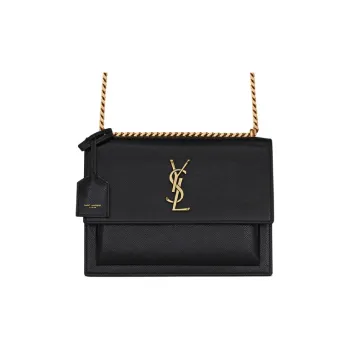 SAINT LAURENT Coated Bark Leather Sunset Bag Portable Crossbody Bag Shoulder Bag Women's Black