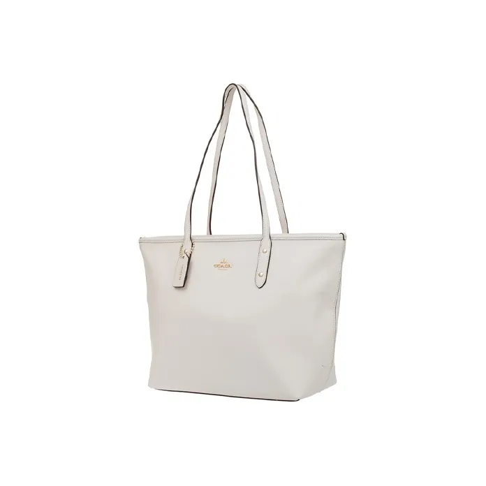 COACH City Zip Tote Canvas With Leather Tote Bag Shopping Bag Shoulder Bag Women's Pearl White-1