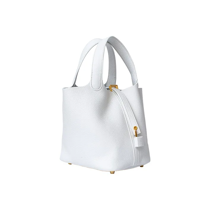 HERMES Picotin Lock Clemence Bullock Leather Basket Bag Handbag 18 Women's 01 Blanc Pure White-1