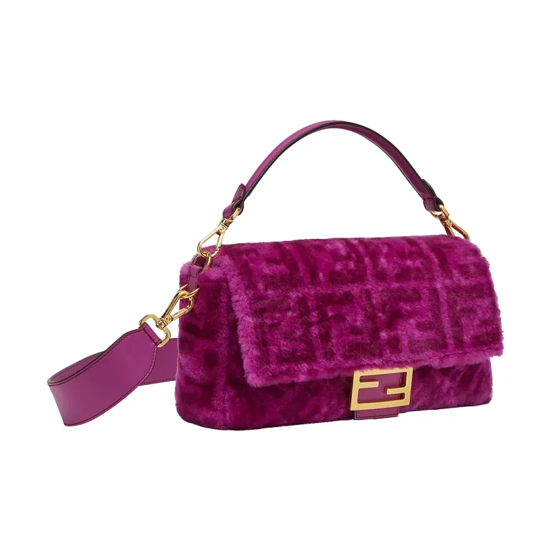 FENDI SKIMS Collaboration Baguette Sheepskin Shoulder Bag Crossbody Bag Handbag Medium Size Women's Purple-1