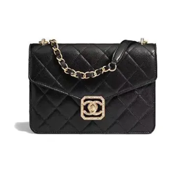 CHANEL 21K Winter Lambskin Shoulder Bag, Crossbody Bag Trumpets Women's Black