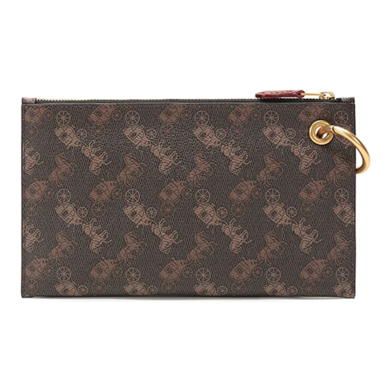COACH Slim Wallet Cow Leather Wrist Bag Clutch Medium Size Women's Truffle Black Color-3