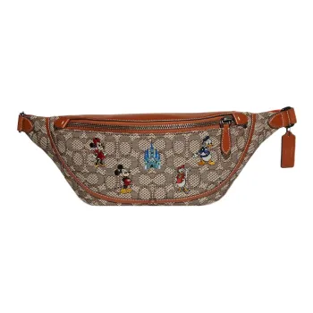 COACH X Disney Collaboration Fabric With Leather One Shoulder Crossbody Bag Sling Bag Fanny Pack Large Size Men's Khaki