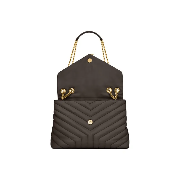SAINT LAURENT Quilted Leather Crossbody Bag, Shoulder Bag Women's Gravel Gray & Khaki Gray-4