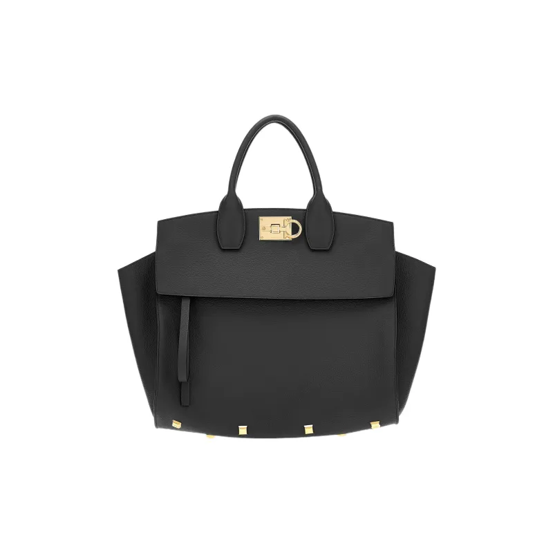 FERRAGAMO Studio Series Stamped Calfskin Handbag Shoulder Bag Women's Black-4