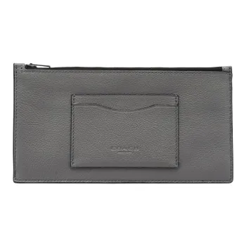 COACH Calfskin Coin Pocket Cell Phone Pouch Card Holder, Wallet Unisex Seagray/Black Antique Nickel