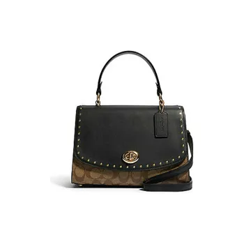 COACH Leather Patchwork PVC Handbag Shoulder Bag Crossbody Bag Medium Size Women's Black & Brown