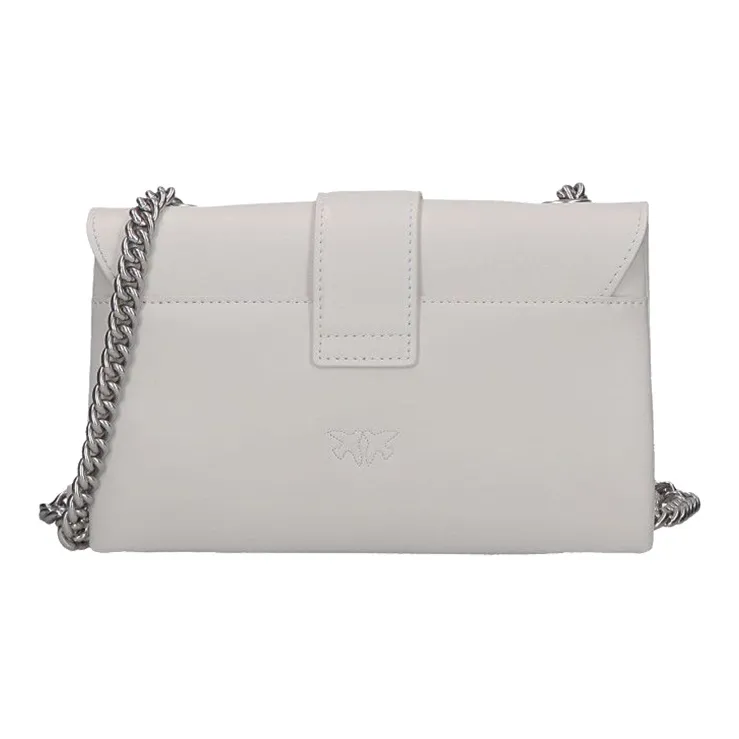 PINKO Cow Leather Messenger Bag, Crossbody Bag, Shoulder Bag Women's Gray White-5