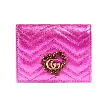 GUCCI Marmont Valentine's Day Collection Quilting Leather Card Holder Wallet Regular Women's Fuchsia