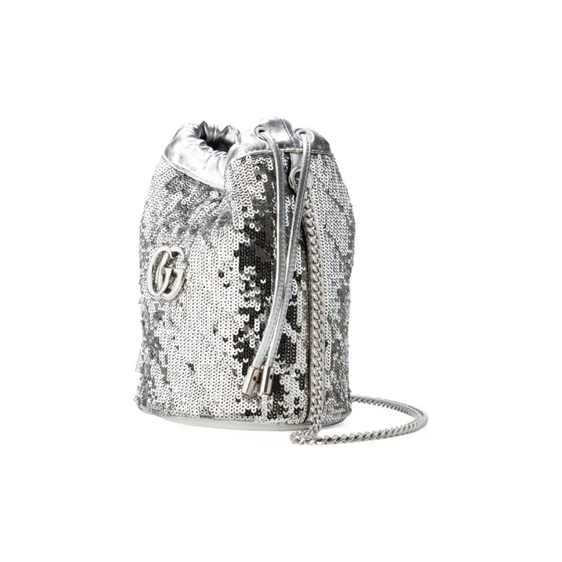 GUCCI Marmont Sequins Drawstring Bucket Bag, Shoulder Bag, Crossbody Bag Mini Women's Silver-1
