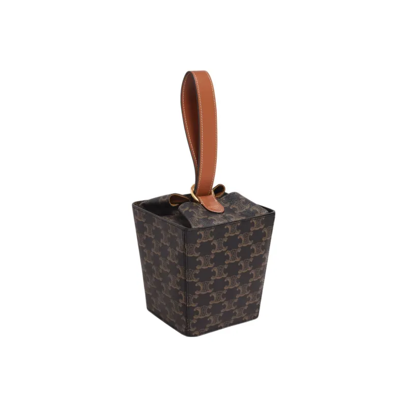 CELINE Cow Leather Binding Strap Box Handbag Popcorn Box Handbag Regular Women's Tawny-1