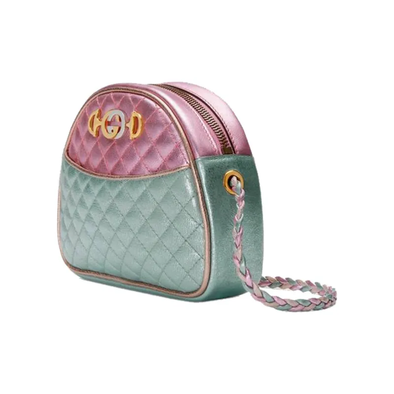 GUCCI Leather Shoulder Bag, Crossbody Bag Mini Women's Pink/Light Blue/Gold-1