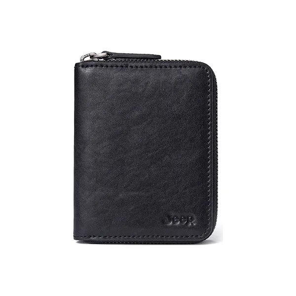 Jeep Business Casual Cow Leather Genuine Leather Card Holder Coin Purse Clutch Wallet Men's Black-1