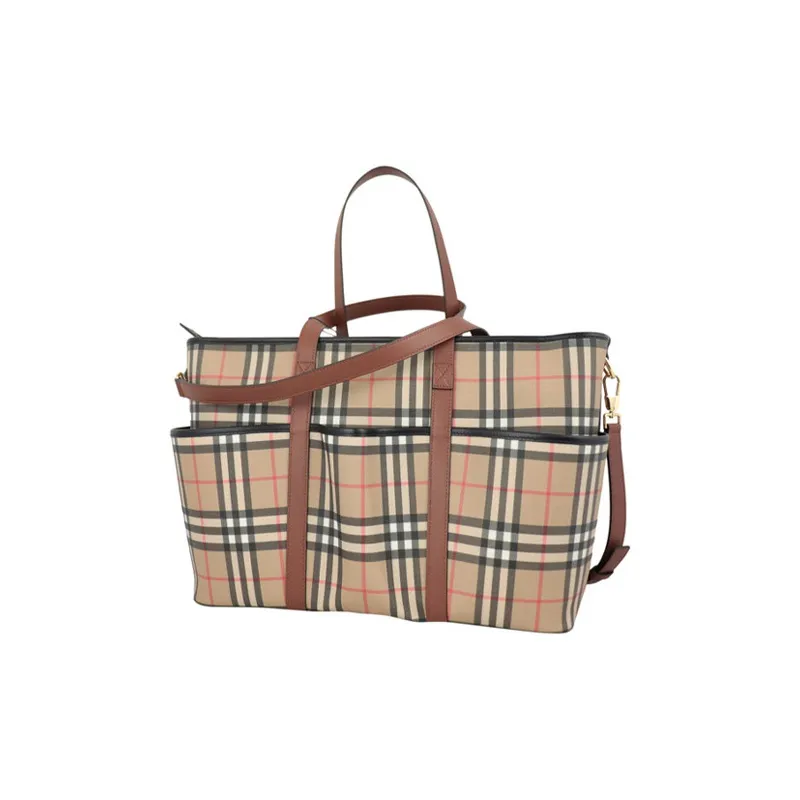 Burberry Vintage Cotton Blend Tote Portable Crossbody Bag Shoulder Bag Unisex Brown-2