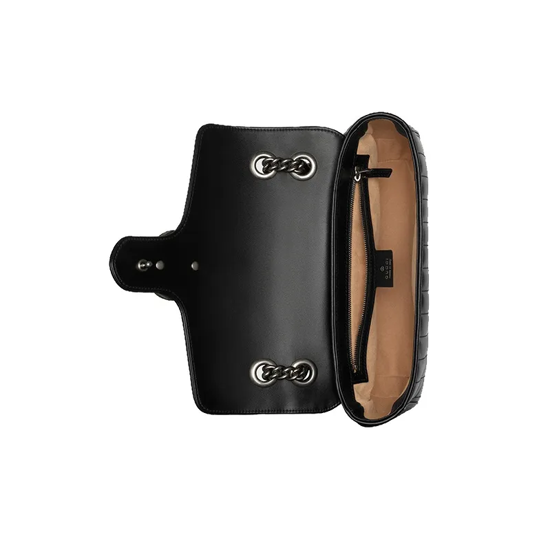 GUCCI Marmont Leather Shoulder Bag Crossbody Bag Small Size Women's Black-5