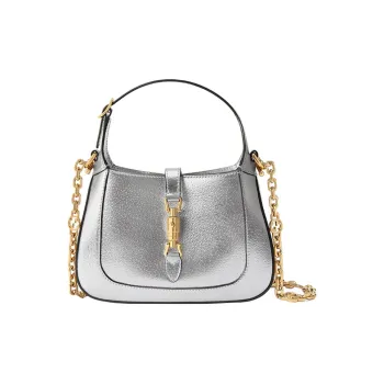 GUCCI Jackie 1961 Leather Crescent Shoulder Bag Shoulder Bag Mini Women's Silver