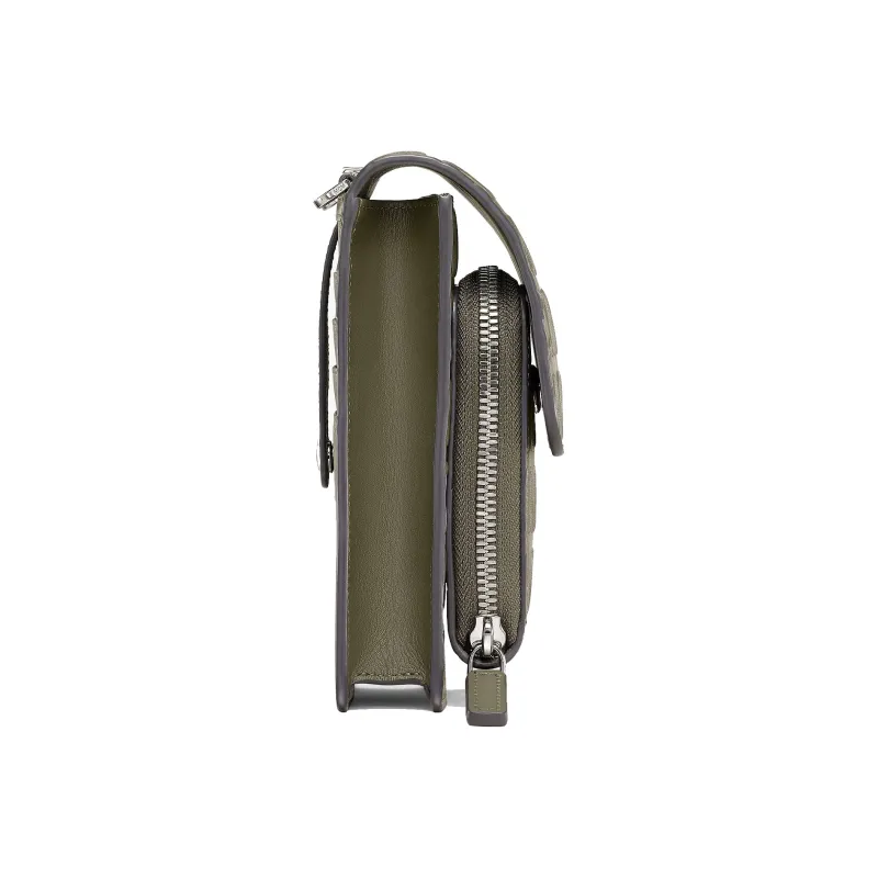 MCM Leather With Fabric Cell Phone Pouch Shoulder Bag Crossbody Bag Unisex Brown Green-1