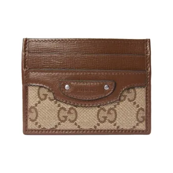 GUCCI Canvas With Leather Card Holder With Clip Unisex Brown/Ebony