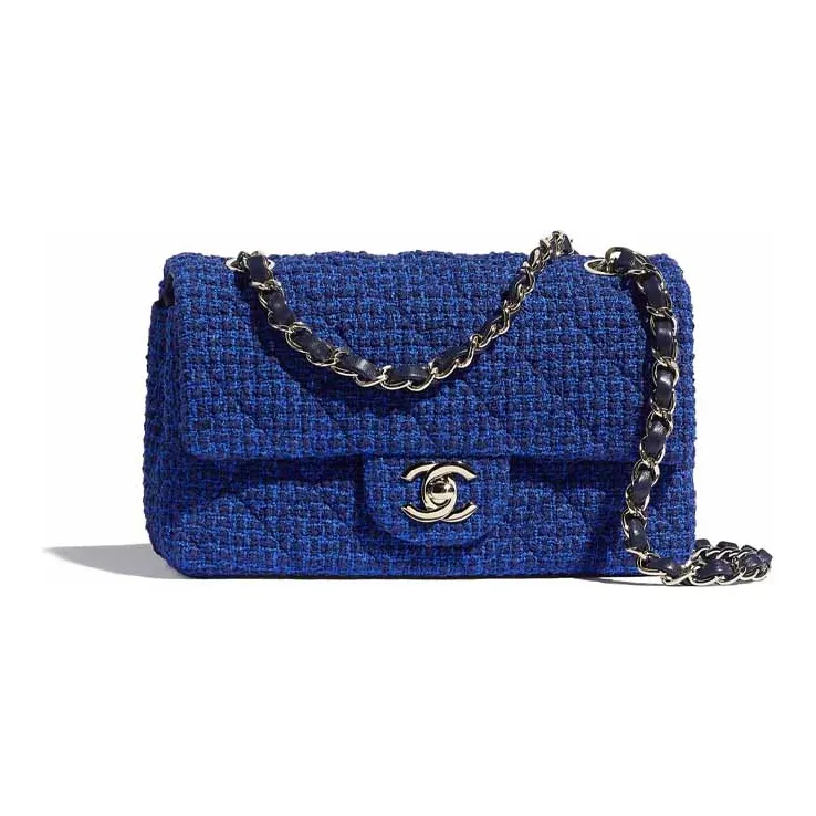 CHANEL Classic Flap CF Twill Soft Nappa & Metal Shoulder Bag, Crossbody Bag Women's Dark Blue-0