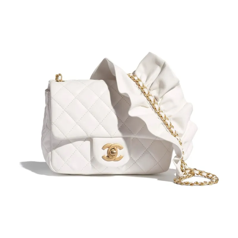 CHANEL Classic Flap CF Sheepskin Crossbody Bag, Shoulder Bag Women's White-0