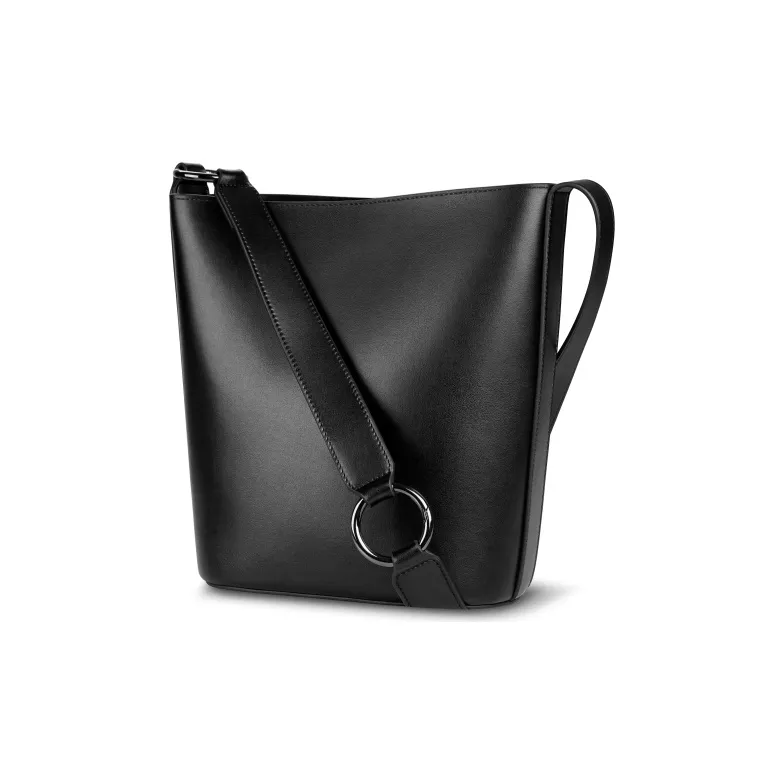 INJOYLIFE Cow Leather Bucket Bag, Shoulder Bag, Crossbody Bag Trumpets Women's Black-1