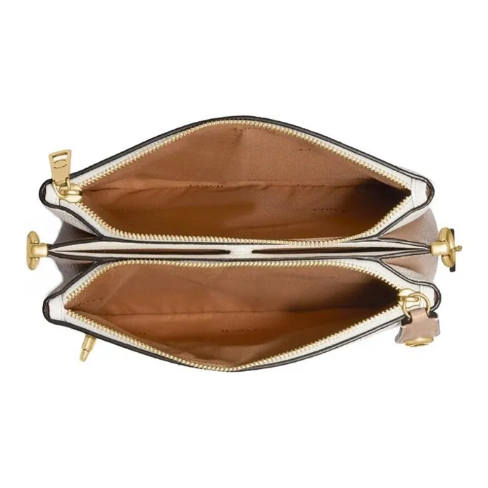COACH Turnlock Leather Handbag Crossbody Bag Large Size Women's Milk Tea White Multicolor-3