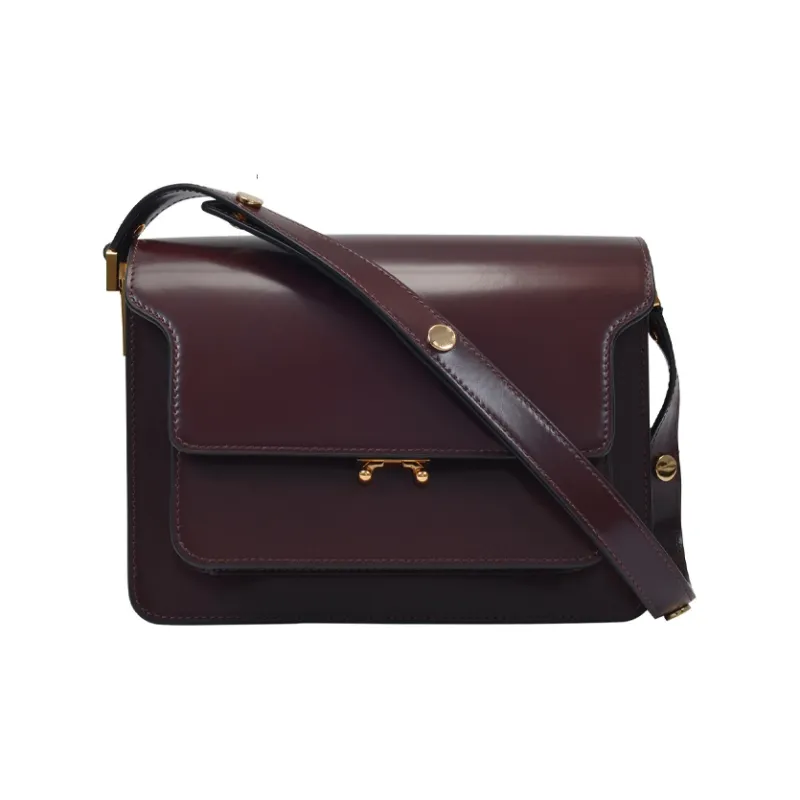 MARNI Trunk Calfskin Trunk Bag Shoulder Bag Crossbody Bag Medium Size Women's Dark Red-0