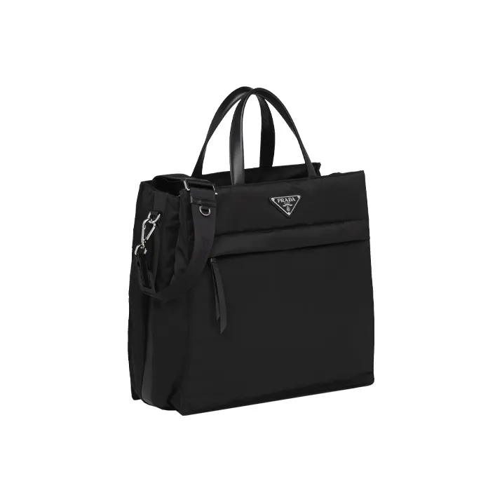 PRADA Recycled Nylon Leather Handle Tote Bag, Shopping Bag, Handbag Men's Black-1