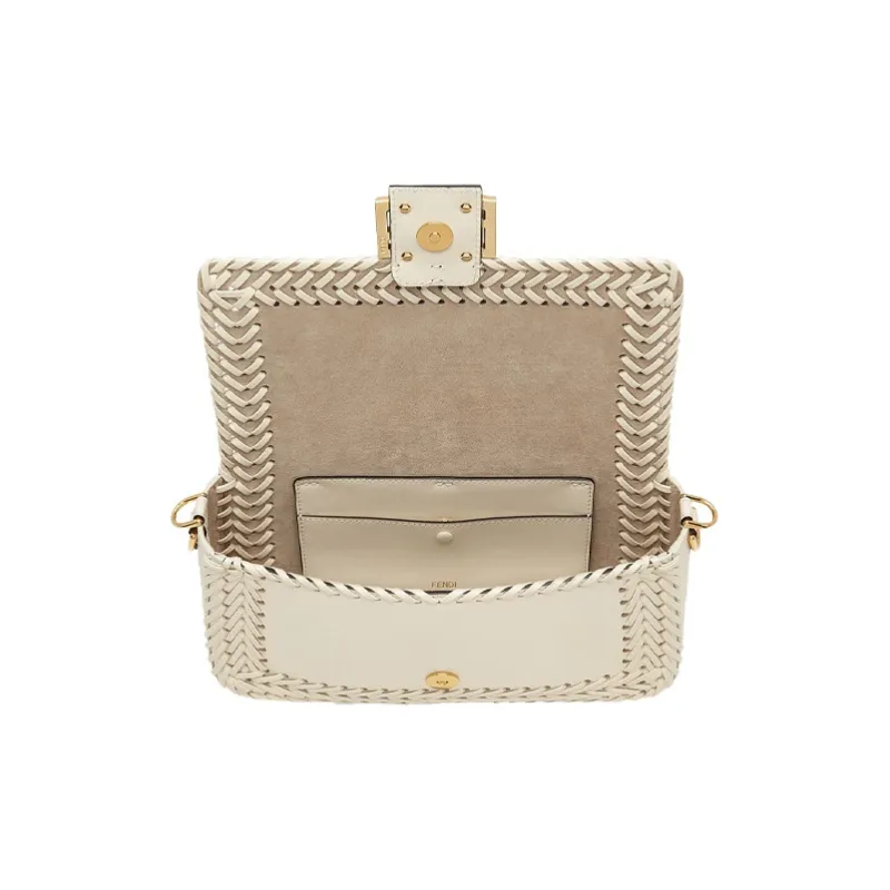 FENDI Baguette Leather Baguette Bag Handbag Shoulder Bag Crossbody Bag Medium Size Women's White-3