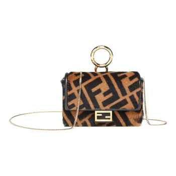 FENDI Baguette Sheepskin Baguette Bag Coin Purses Crossbody Bag Shoulder Bag Extra Mini Women's Brown/Black
