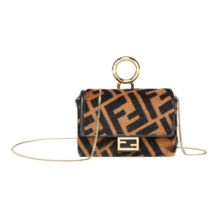FENDI Baguette Sheepskin Baguette Bag Coin Purses Crossbody Bag Shoulder Bag Extra Mini Women's Brown/Black-0