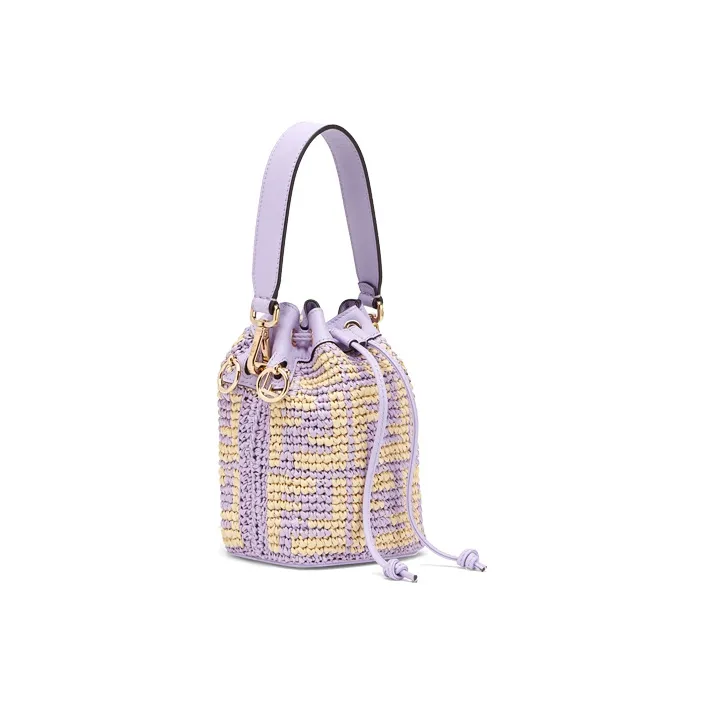 FENDI Mon Tresor Woven Raffia With Leather Drawstring Bucket Bag Shoulder Bag Crossbody Bag Handbag Mini Women's Purple-1