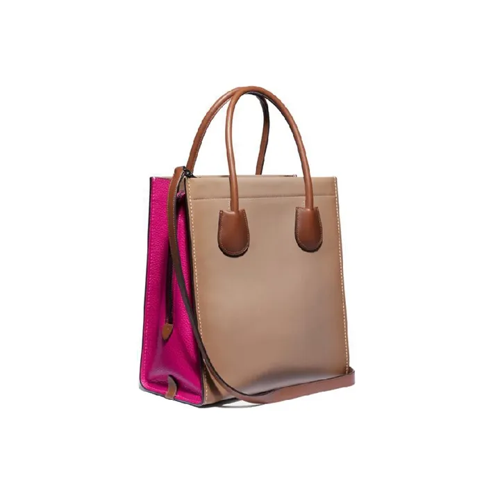 COACH Cashin Leather Tote Bag One Shoulder Portable Crossbody Bag Large Size Women's Brown With Purple Accents-1