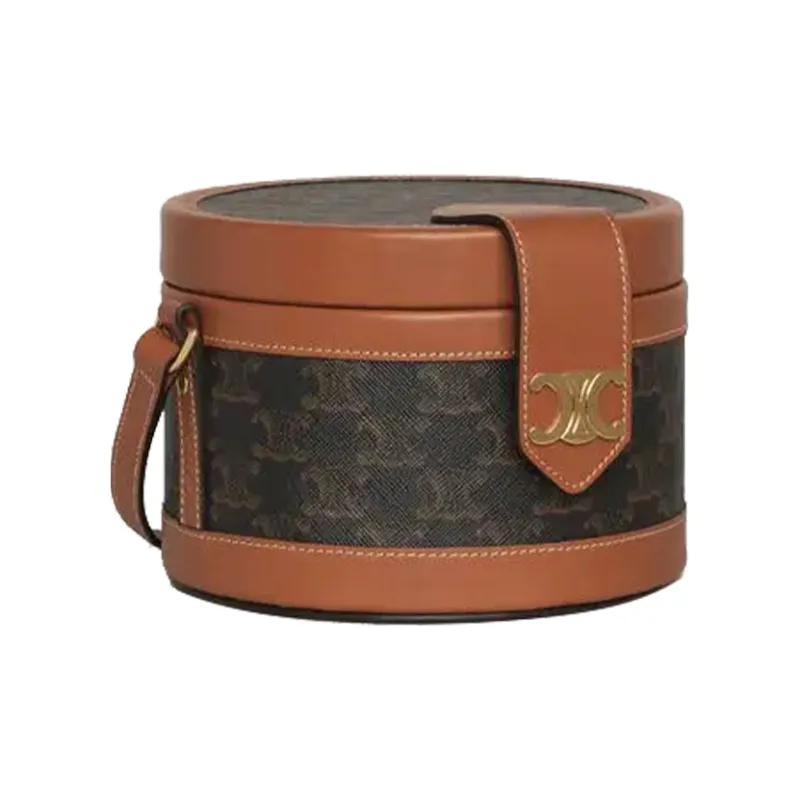 CELINE Tambour Fabric With Leather Lunch Bag, Handbag, Shoulder Bag, Crossbody Bag Medium Size Women's Tawny-1