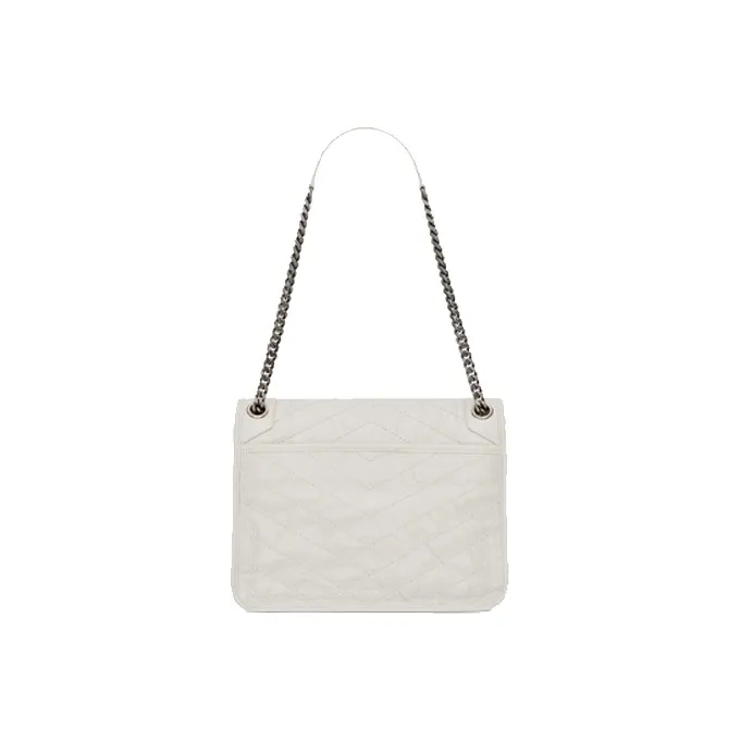 SAINT LAURENT Leather Hobo Bag, Crossbody Bag, Shoulder Bag Women's Vintage White-3
