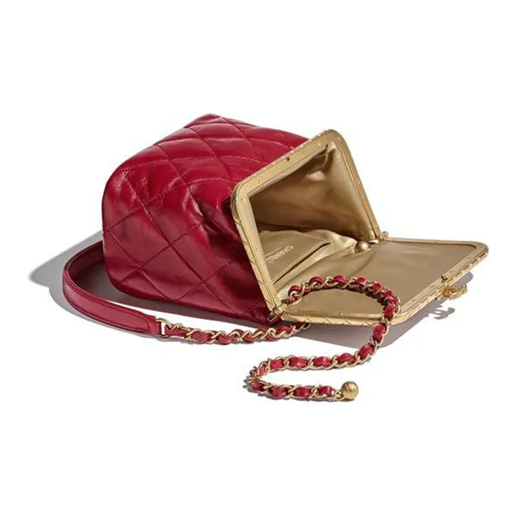 CHANEL Sheepskin Box Bag, Handbag, Shoulder Bag, Crossbody Bag Women's Gold Trim Red-2