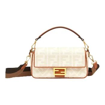 FENDI Baguette Canvas With Leather Portable Crossbody Bag Shoulder Bag Women's White/Brown