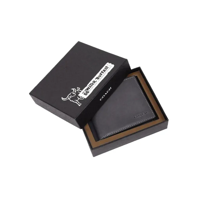 COACH Billfold Wallet Double-Layer Cow Leather Material Card Holder Gift Box Set Wallet Unisex Gray-5